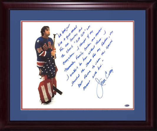 Jim Craig Signed INS 16x20 1980 Olympic Gold Story Photo Framed Auto Steiner COA