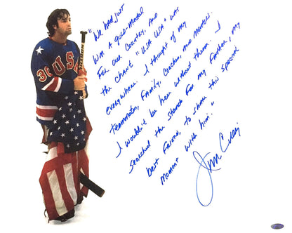 Jim Craig Signed INS 16x20 1980 Olympic Gold Story Photo Framed Auto Steiner COA