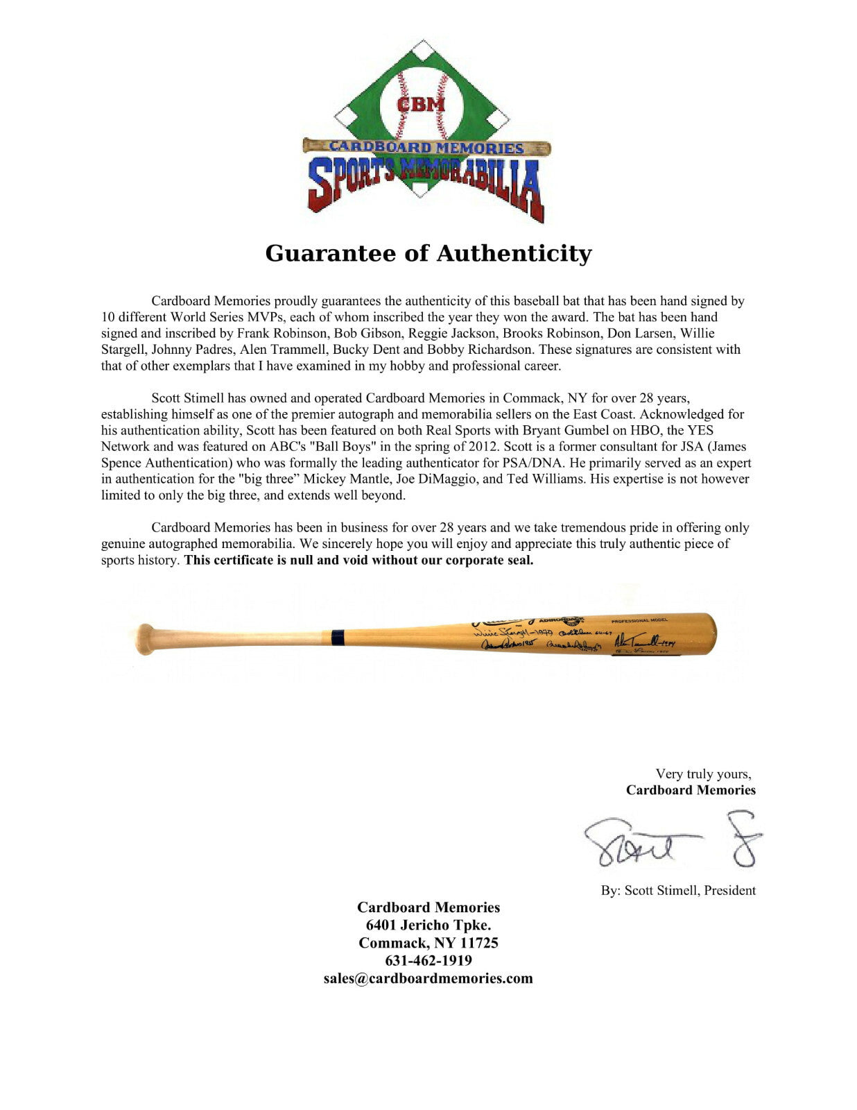 World Series MVP Signed 10 Auto Bat Frank Robinson Bob Gibson Reggie Jackson COA