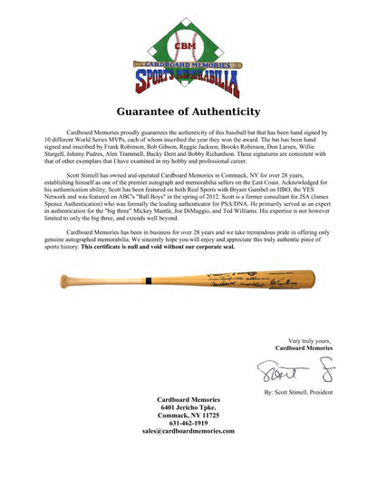 World Series MVP Signed 10 Auto Bat Frank Robinson Bob Gibson Reggie Jackson COA