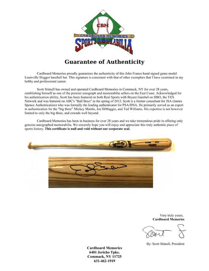 John Franco Ny Mets Signed Game Issued #31 Louisville P72 Bat Autograph CBM COA