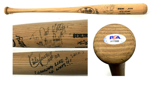 Kirby Puckett Signed Game Used Bat P339 Hanging Like a Sack of Nuts Auto PSA Coa