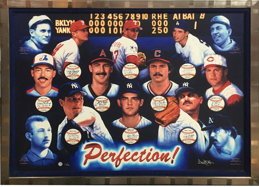 Perfect Game Signed Doo S Oh framed Canvas 10 Auto Sandy Koufax Don Larsen COA