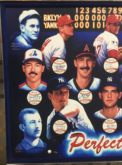 Perfect Game Signed Doo S Oh framed Canvas 10 Auto Sandy Koufax Don Larsen COA