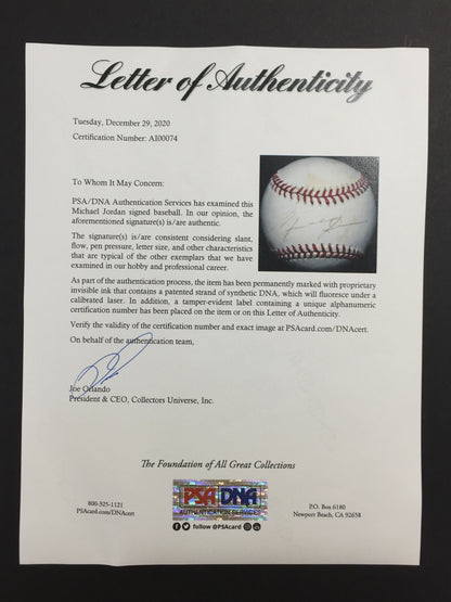 Michael Jordan Bulls Signed Game Used Official AL Baseball Autograph HOF PSA LOA