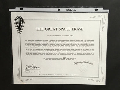 Michael Jordan Warner Bros Great Space Erase Space Jam hand painted cel COA /750