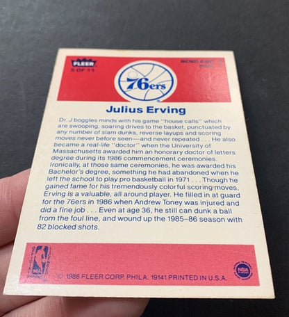1986 FLEER STICKER JULIUS ERVING DR J #5 Nm Near Mint CENTERED No Wax On Back