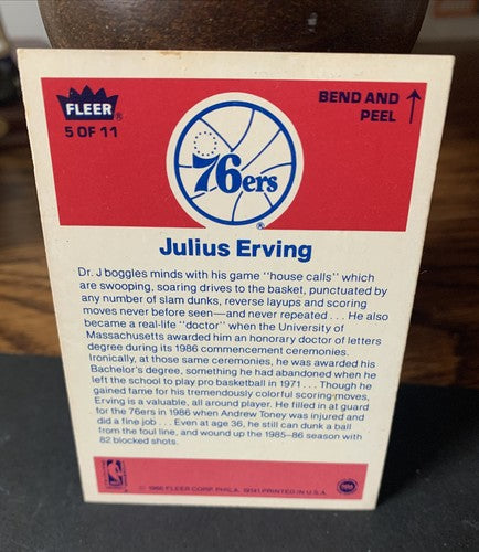 1986 FLEER STICKER JULIUS ERVING DR J #5 Nm Near Mint CENTERED No Wax On Back