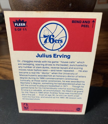 1986 FLEER STICKER JULIUS ERVING DR J #5 Nm Near Mint CENTERED No Wax On Back