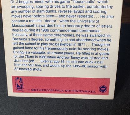 1986 FLEER STICKER JULIUS ERVING DR J #5 Nm Near Mint CENTERED No Wax On Back