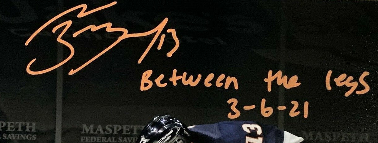 Mathew Barzal Islanders Signed Between Legs Goal 11x14 Photo Framed Fanatics /50