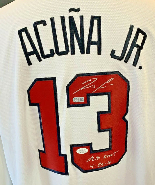 Ronald Acuna Jr. Signed Braves Majestic Jersey MLB Debut Rookie Auto JSA COA Mvp