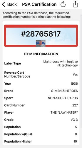 G-Men & Heroes of the Law Hater 1936 High # 227 Gangster Card PSA 3  Nice