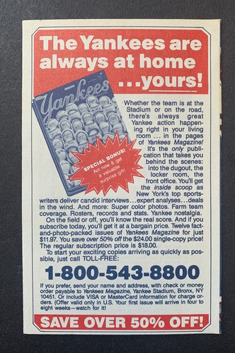 1984 New York Yankees Official Schedule 5” Don Mattingly Rookie Season Mint