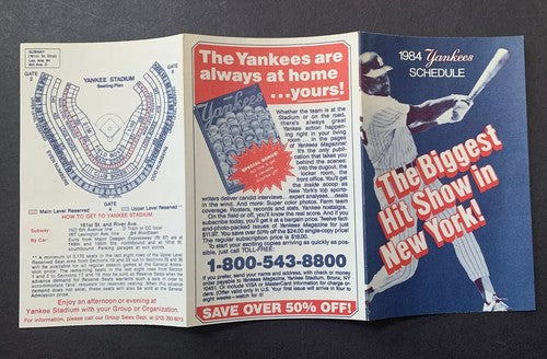 1984 New York Yankees Official Schedule 5” Don Mattingly Rookie Season Mint