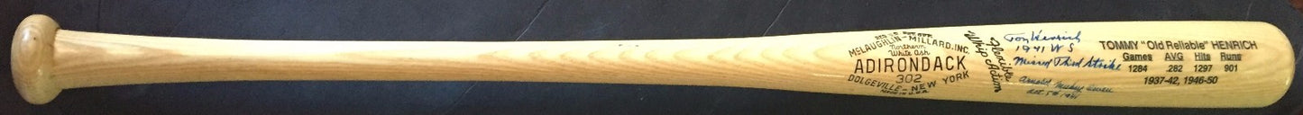 Tom Henrich Mickey Owen Signed Adirondack Bat 1941 World Series JSA Le /41 Auto