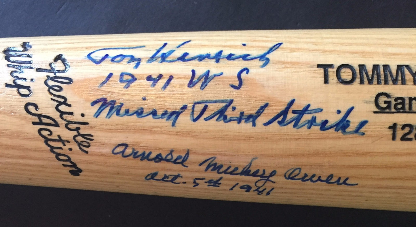 Tom Henrich Mickey Owen Signed Adirondack Bat 1941 World Series JSA Le /41 Auto