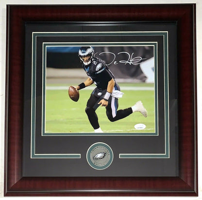 Jalen Hurts Signed 8x10 Photo Framed Eagles Coin Mint Autograph JSA COA