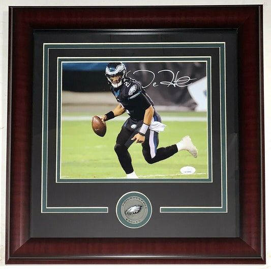 Jalen Hurts Signed 8x10 Photo Framed Eagles Coin Mint Autograph JSA COA