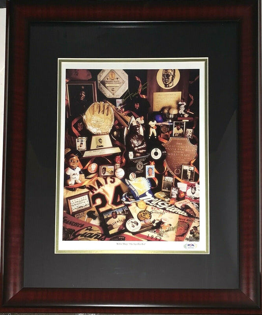Willie Mays NY Giants Signed 11x14 Framed Photo Collage David Spindel Auto PSA