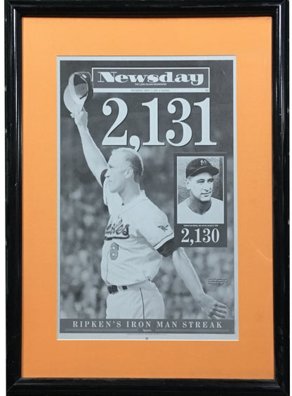 Cal Ripken Jr 2131 Iron Man Record 9/7/ 1995 Newsday printing plate 1/1 framed