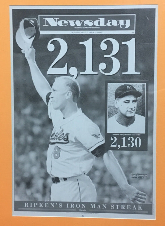 Cal Ripken Jr 2131 Iron Man Record 9/7/ 1995 Newsday printing plate 1/1 framed