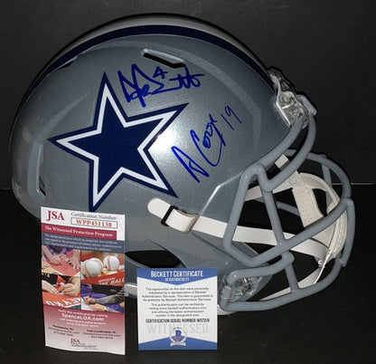 Dak Prescott Amari Cooper Dual Signed Cowboys Speed Rep FS Helmet auto JSA BAS