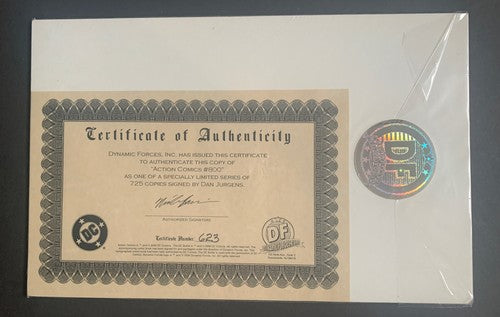 SUPERMAN ACTION COMICS #800 CERTIFICATE Coa DF DAN JURGENS SIGNED Mint Comic