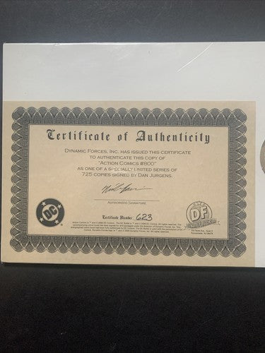 SUPERMAN ACTION COMICS #800 CERTIFICATE Coa DF DAN JURGENS SIGNED Mint Comic