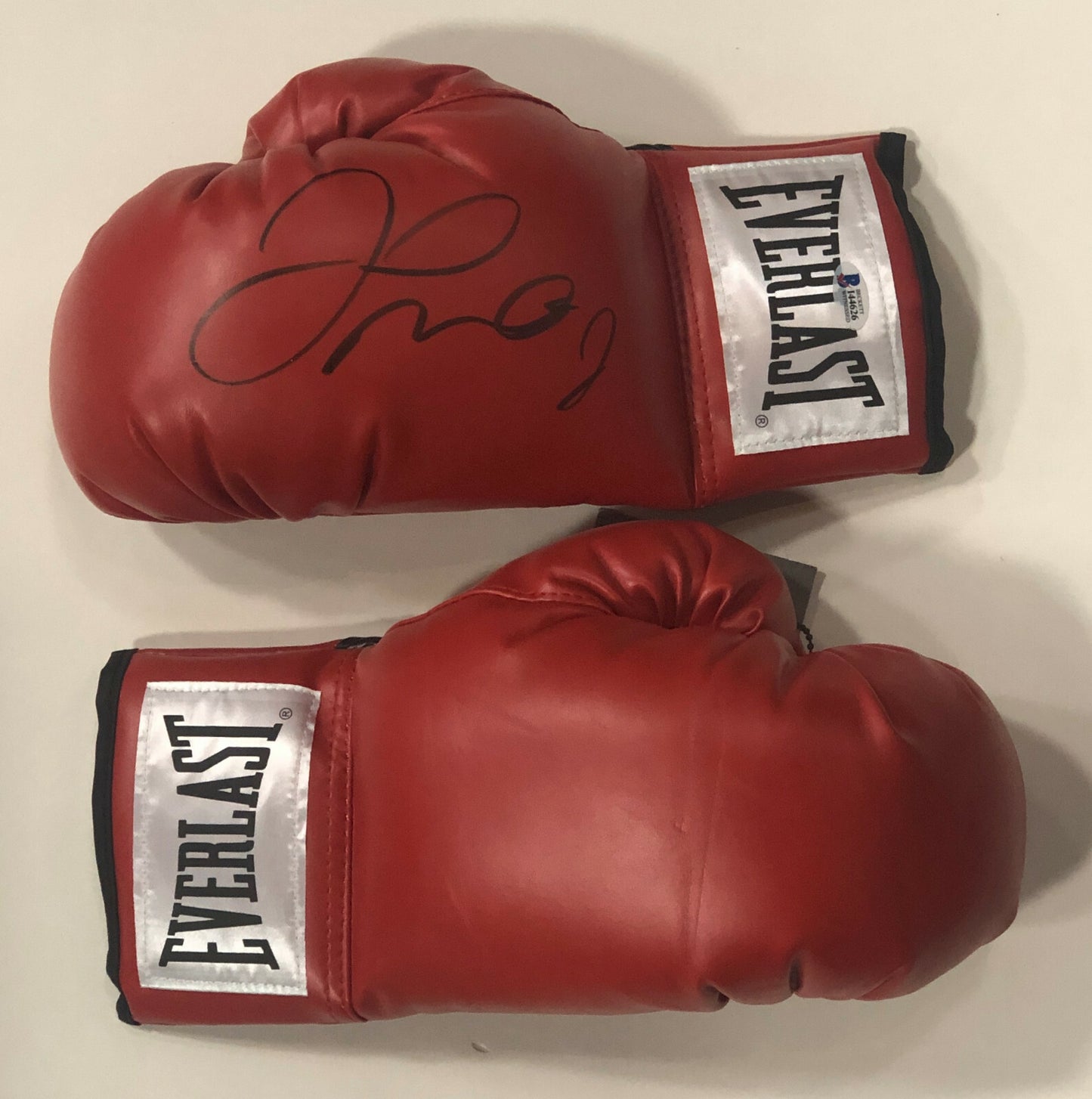 Floyd Mayweather signed red Everlast boxing glove pair auto Beckett BAS COA