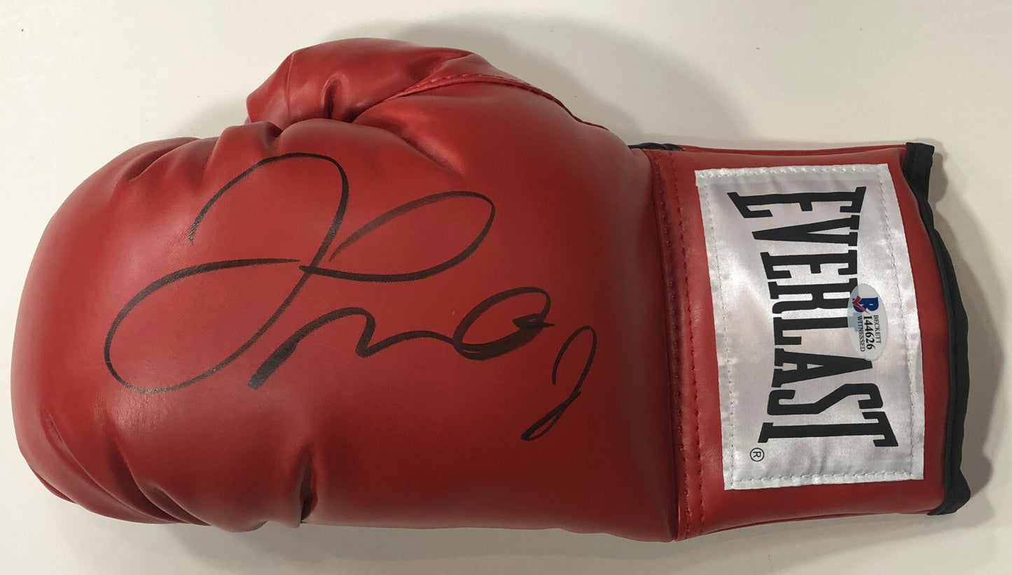 Floyd Mayweather signed red Everlast boxing glove pair auto Beckett BAS COA