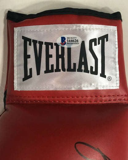 Floyd Mayweather signed red Everlast boxing glove pair auto Beckett BAS COA