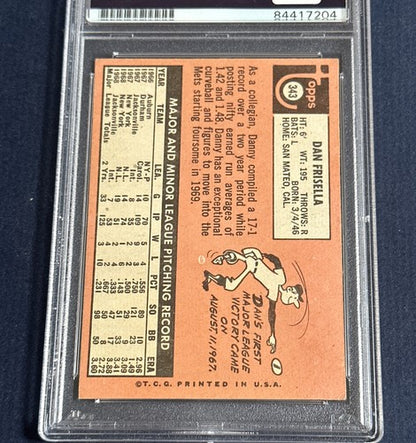1969 Topps Dan Danny Frisella #343 Signed  Mets World Series RARE Auto Psa Coa