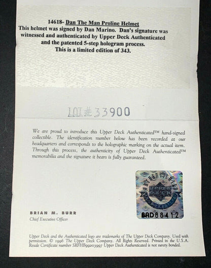 Dan Marino Signed Dolphins FS Pro Line Record Breaker Helmet UDA COA LE/343 Auto