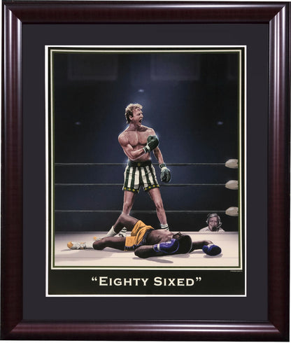 Larry Bird Celtics 1986 Vs Magic Johnson 16x20 Lithograph Photo Framed Ali Pose