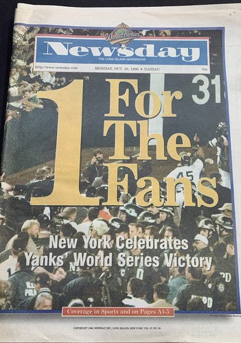 3 NEW YORK YANKEES 1996 WORLD SERIES NEW YORK NEWSDAY NEWSPAPERS