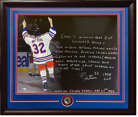 Stéphane Matteau Rangers signed 16x20 Framed Story 1994 Game 7 Goal Msg Steiner