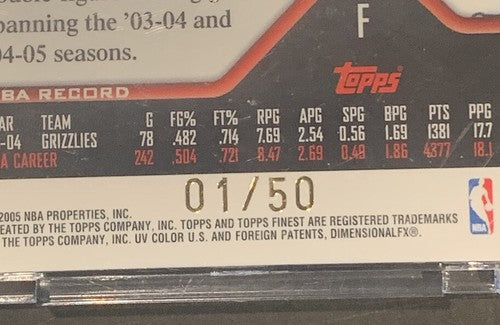 2004-05 Topps Finest Game Used Jersey BLUE REFRACTOR Pau Gasol 1/50 Mint Sealed