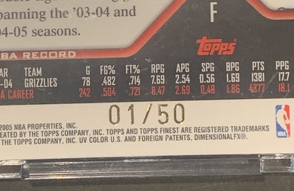 2004-05 Topps Finest Game Used Jersey BLUE REFRACTOR Pau Gasol 1/50 Mint Sealed
