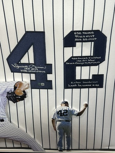 Mariano Rivera Signed Hof 2019 10 Stat Auto Yankees Jersey 3D Framed Steiner COA