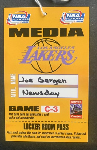1999-2000 NBA Playoffs LAKERS FULL Locker Room Pass Media Ticket Kobe Bryant C3