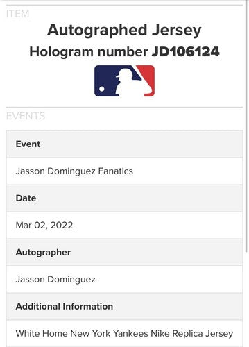 Jasson Dominguez Signed Nike Yankees Home Jersey Auto Fanatics & Mlb COA