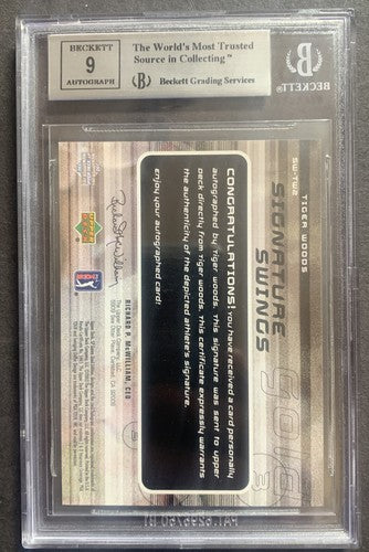 Tiger Woods 2003 SP Game Used Signature Swings /50 Gold 3 Bgs 8.5 Mint 9 Auto