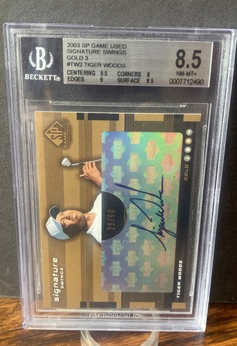 Tiger Woods 2003 SP Game Used Signature Swings /50 Gold 3 Bgs 8.5 Mint 9 Auto