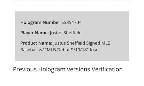 Justus Sheffield signed baseball ins MLB Debut dated Yankees rookie Auto Steiner