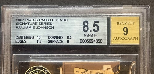 2007 Press Pass Legends Signed Jimmie Johnson Race Used Bgs 9 Auto Mint /25