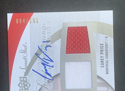 Carey Price 2007-08 Upper Deck Sweet Shot Mint + Card Auto Rookie 3 Jersey /100