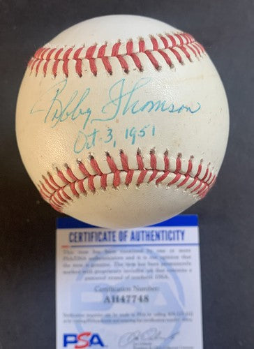 Bobby Thomson Giants Signed N.L Baseball Oct 3, 1951 Autograph The Shot PSA COA