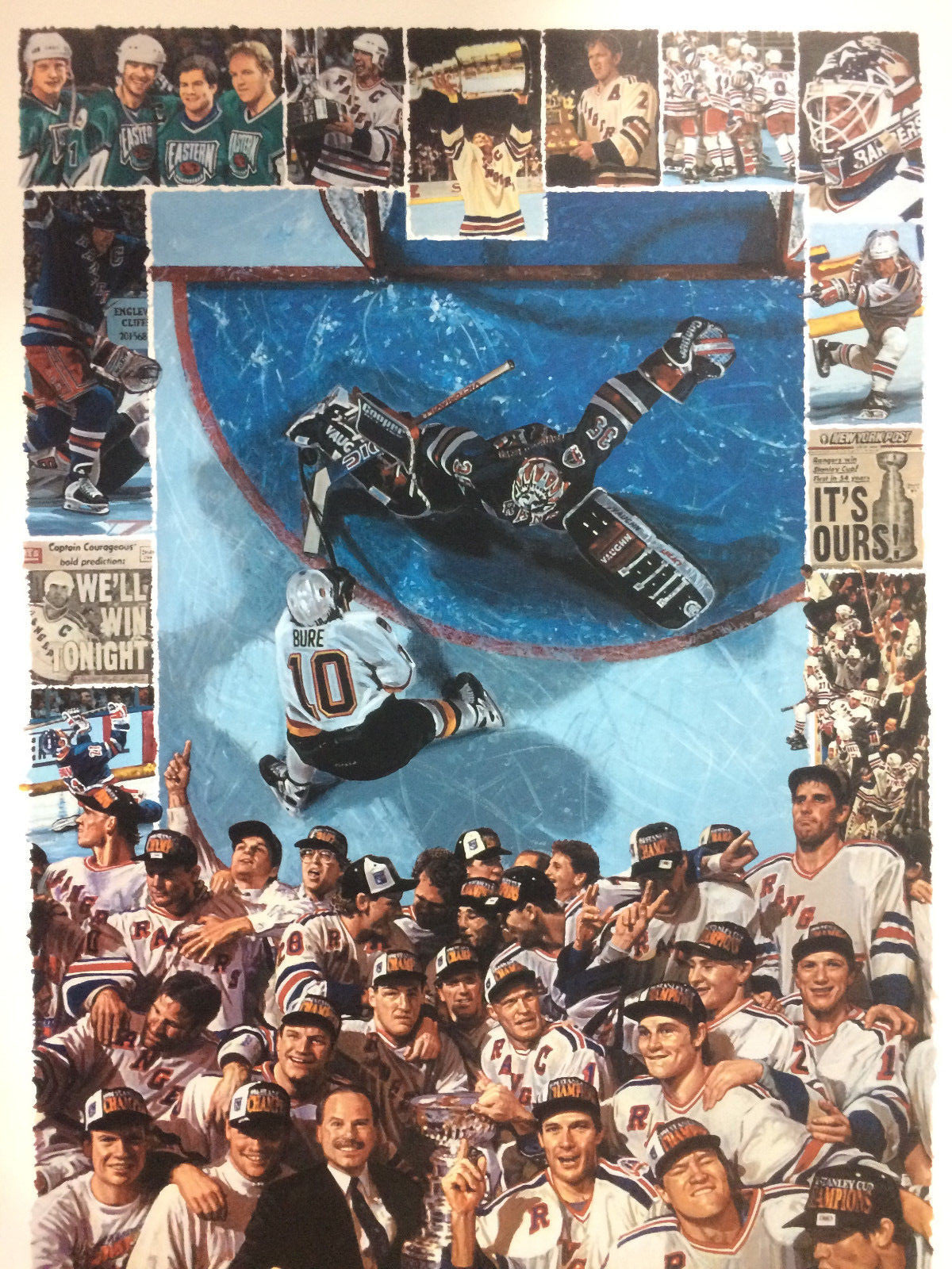 1994 stanley cup Ny Rangers Lithograph PHOTO Signed bill purdom Mark Messier Le