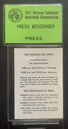 1971 NCAA Basketball Championship Press Media Ticket Schedule Ucla Vs Villanova
